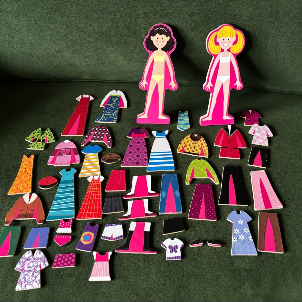 Wooden 45 Piece Magnetic Dress-Up Dolls Set - Pink
